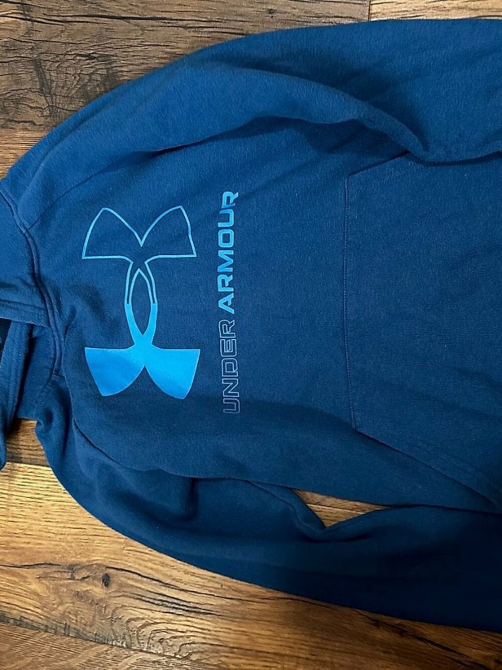 Under Armour Youth Hoodie, Blue with Camo-Lined Hood, Big Logo Print